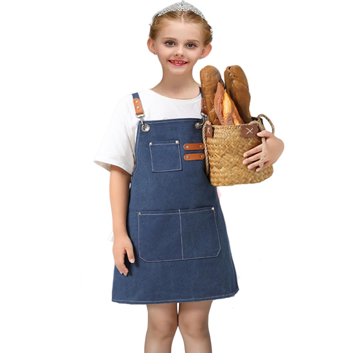 USCHAILIQIANG Kids Aprons Adjustable With 3 PocketsTool Waterproof For Cooking Painting Gardener Canvas Apron For 6-12 Girls And Boys (blue)