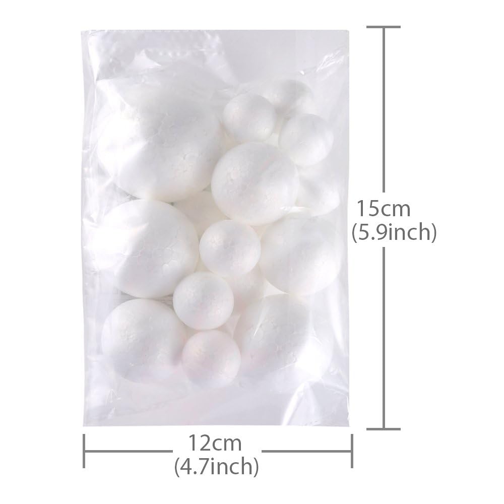 Pllieay 20 Pieces 5 Sizes White Foam Balls Polystyrene Craft Balls Art Decoration Foam Balls for Art, Craft, Household, School Projects and Party Decoration
