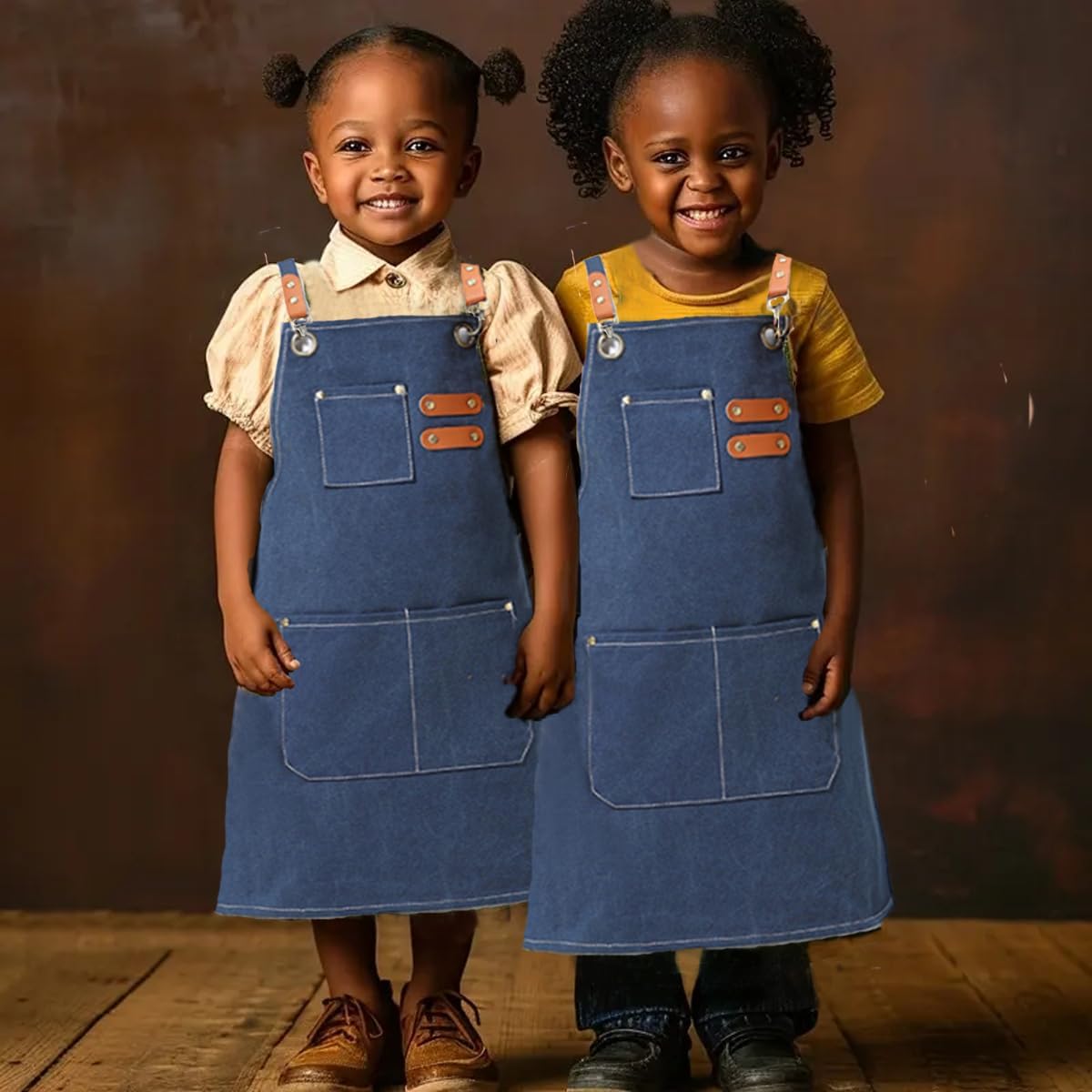 USCHAILIQIANG Kids Aprons Adjustable With 3 PocketsTool Waterproof For Cooking Painting Gardener Canvas Apron For 6-12 Girls And Boys (blue)