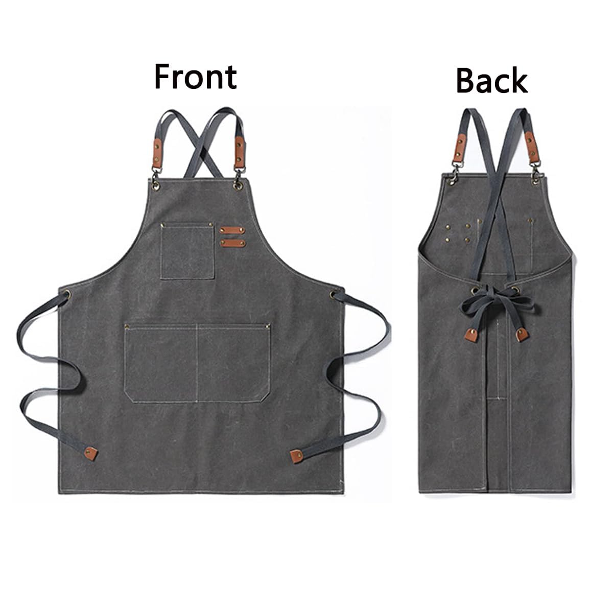USCHAILIQIANG Kids Aprons Adjustable With 3 PocketsTool Waterproof For Cooking Painting Gardener Canvas Apron For 6-12 Girls And Boys (grey)