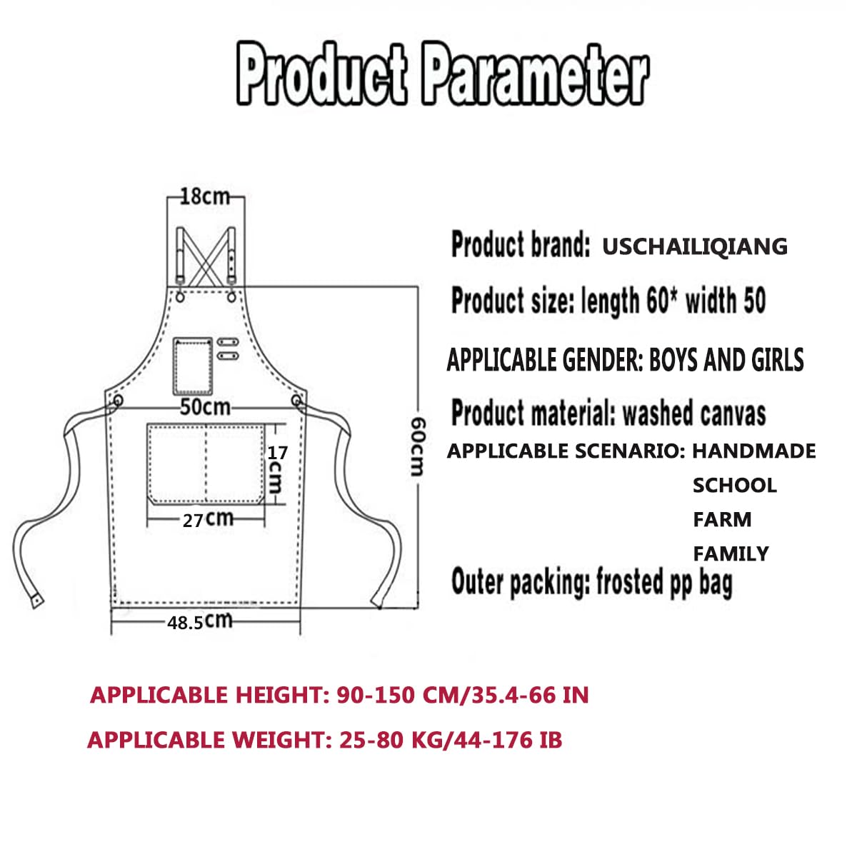 USCHAILIQIANG Kids Aprons Adjustable With 3 PocketsTool Waterproof For Cooking Painting Gardener Canvas Apron For 6-12 Girls And Boys (grey)