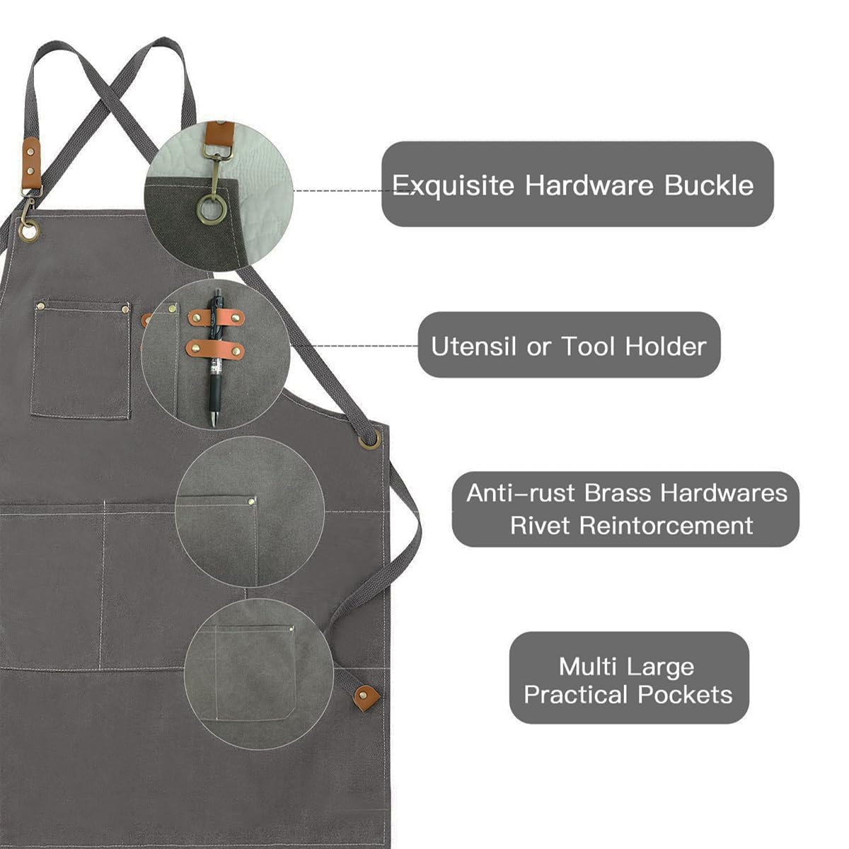 USCHAILIQIANG Kids Aprons Adjustable With 3 PocketsTool Waterproof For Cooking Painting Gardener Canvas Apron For 6-12 Girls And Boys (grey)