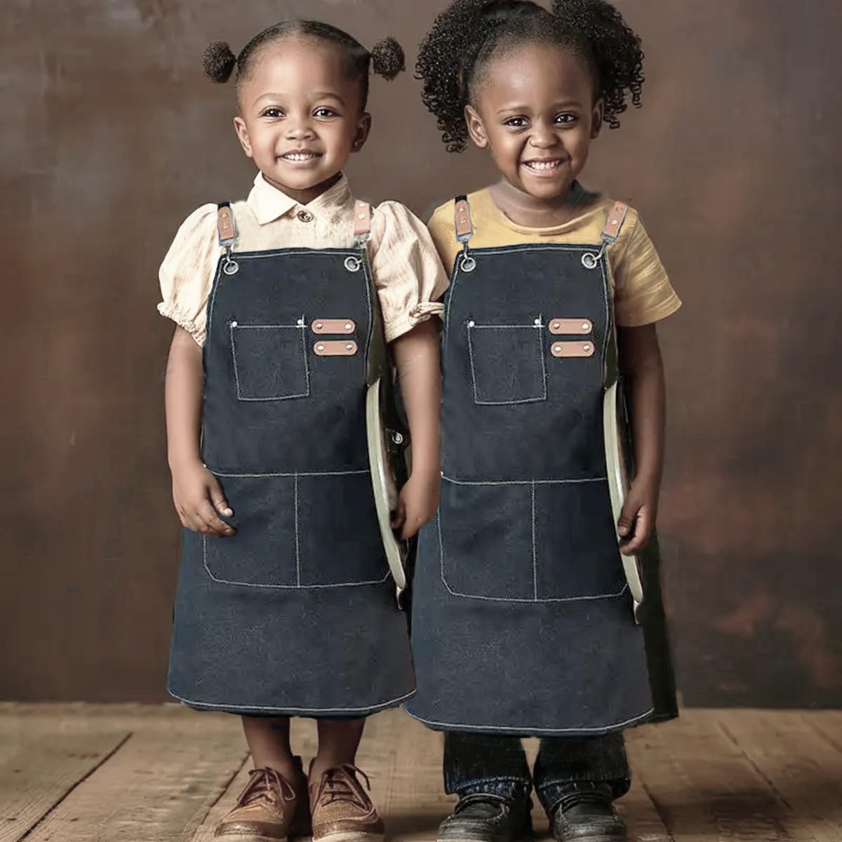 USCHAILIQIANG Kids Aprons Adjustable With 3 PocketsTool Waterproof For Cooking Painting Gardener Canvas Apron For 6-12 Girls And Boys (black)