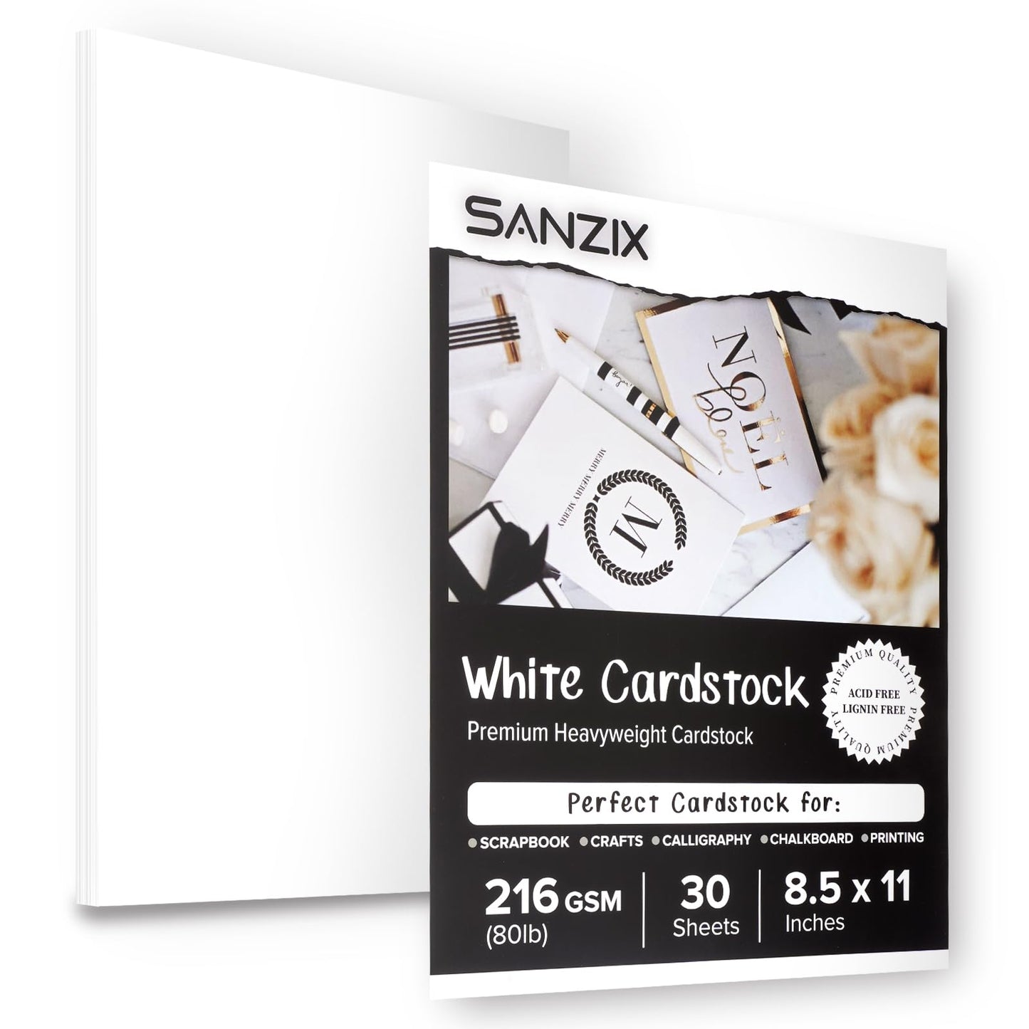 SANZIX 30 Sheets White Cardstock Paper 8.5 x 11-80lb 216 GSM Heavyweight Thick White Card Stock for Invitations, Menus, Scrapbooking, DIY Cards & Decorations | Cover Cardstock for Printers & Crafts