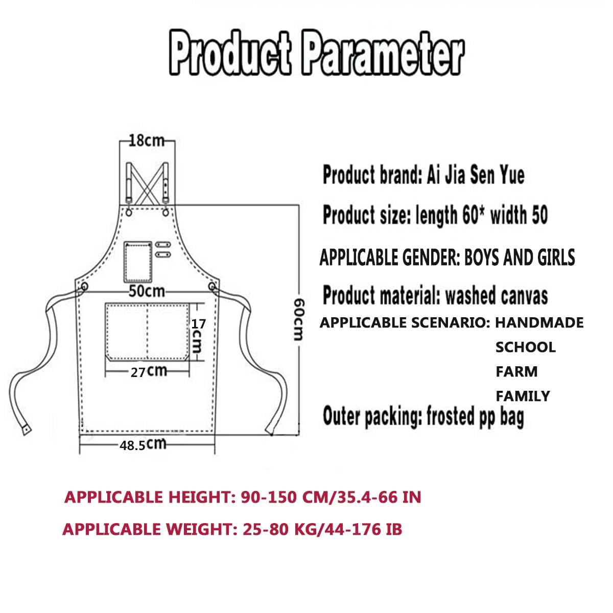 USCHAILIQIANG Kids Aprons Adjustable With 3 PocketsTool Waterproof For Cooking Painting Gardener Canvas Apron For 6-12 Girls And Boys (black)