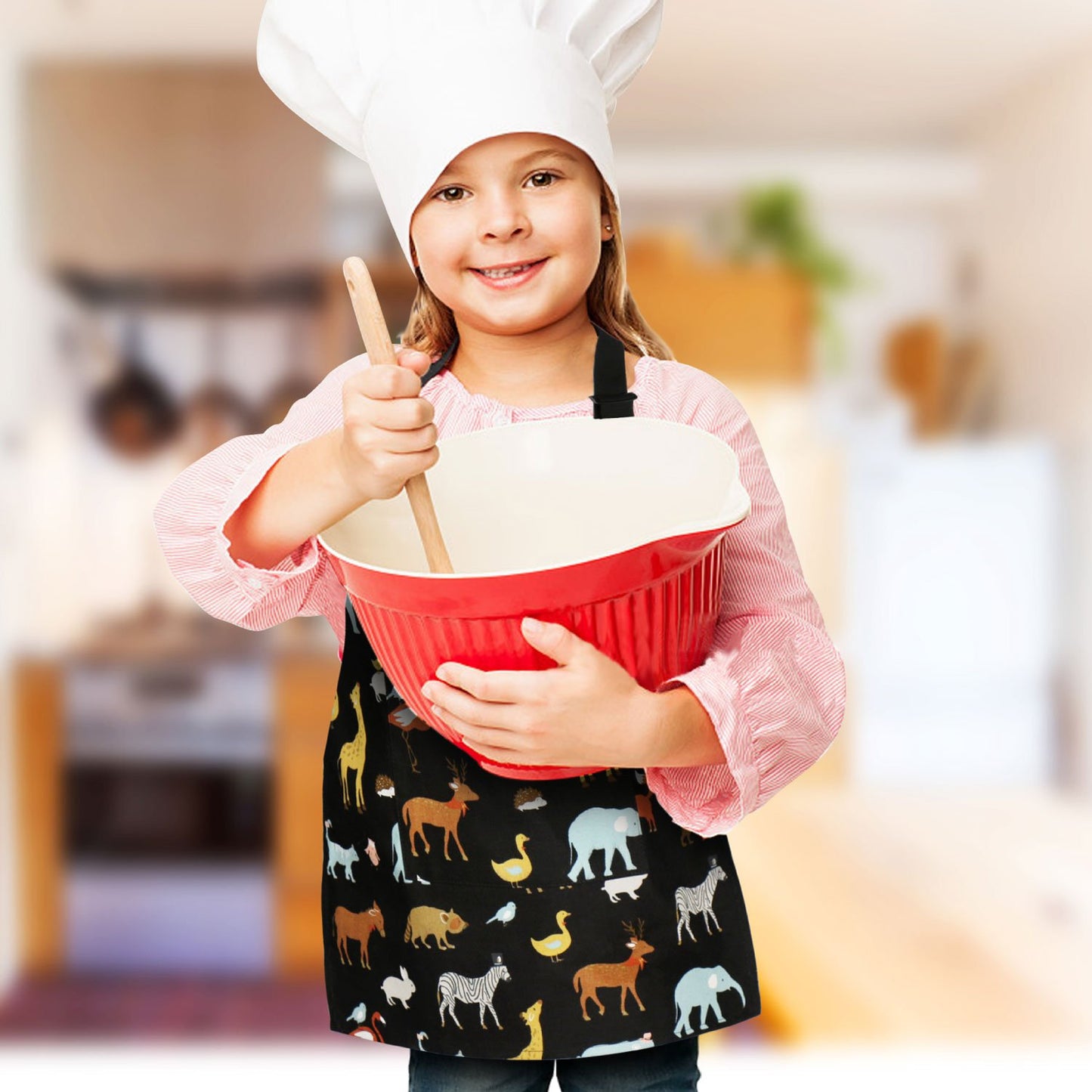 Jennice House Children Chef Aprons, Pure Cotton Kids Aprons with Pocket Baby Aprons Black 2