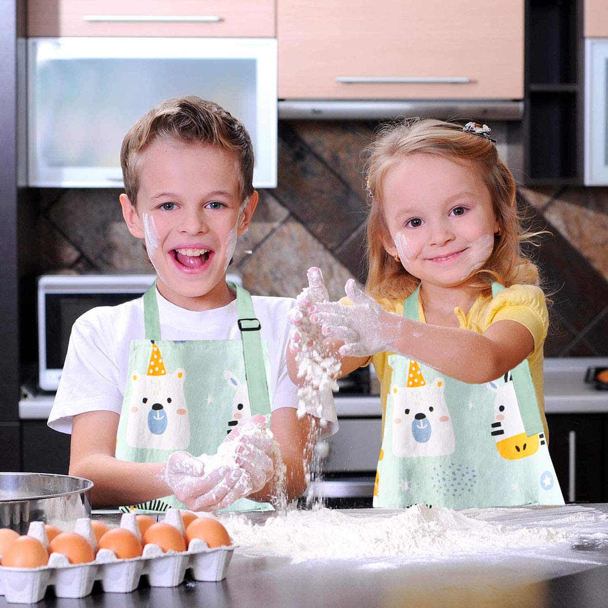 Pipoobear Kids Apron for Boys and Girls Aged 2-6, Toddler Aprons with Pocket Adjustable Strap, 100% Cotton Blue Chef Outfit for Kitchen Cooking Baking Painting and Craft