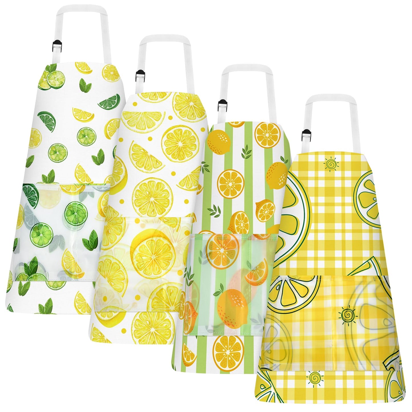 PLULON 4 Pcs Kids Aprons with Pockets Painting Apron for Kids, Lemon Kids Apron Adjustable Strap Lemonade Apron for Painting Cooking Baking Girls Boys Paint Apron Lemonade Party Supplies, 3-8 Years