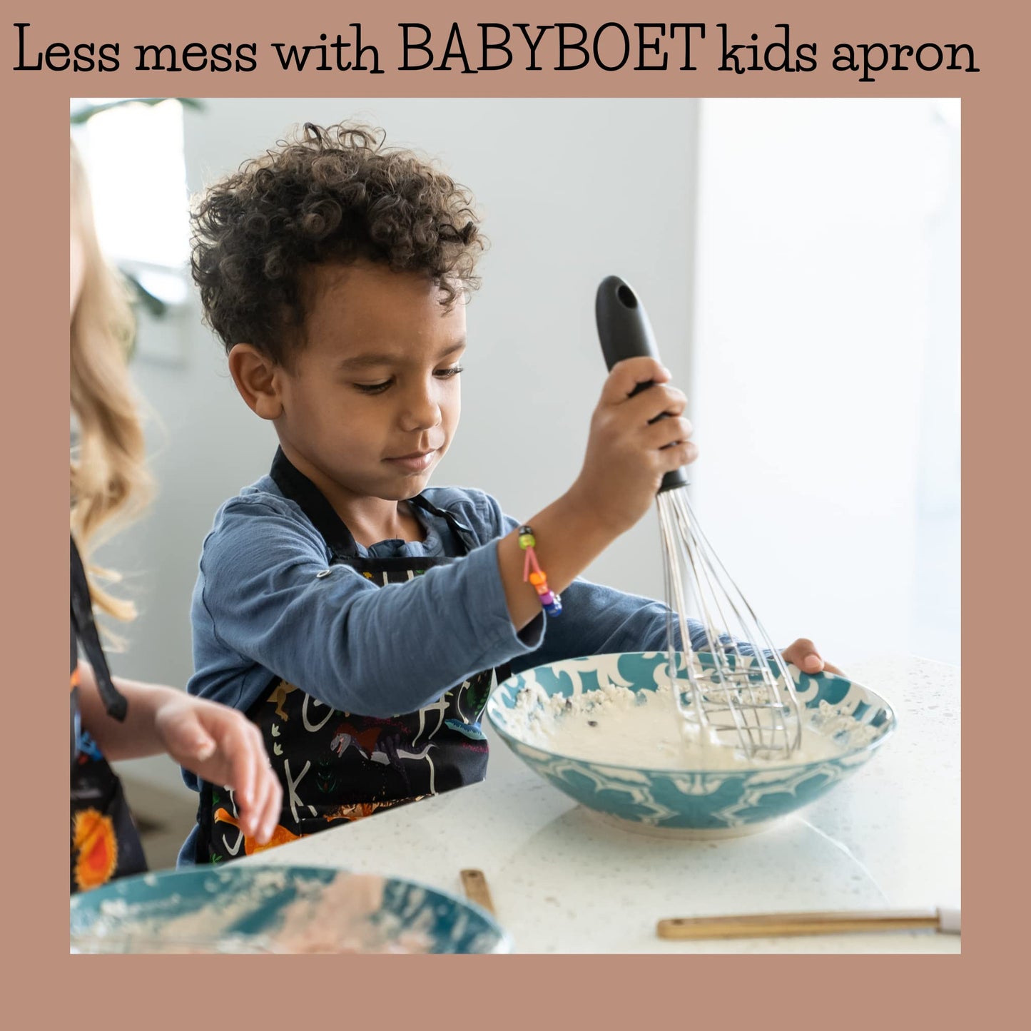 BABYBOET Kids Apron for Girls and Boys Apron for Kids Toddler with Pocket for Painting Cooking Baking Art Gardening Craft (Dinosaur Alphabet, Medium 6-12 yrs)