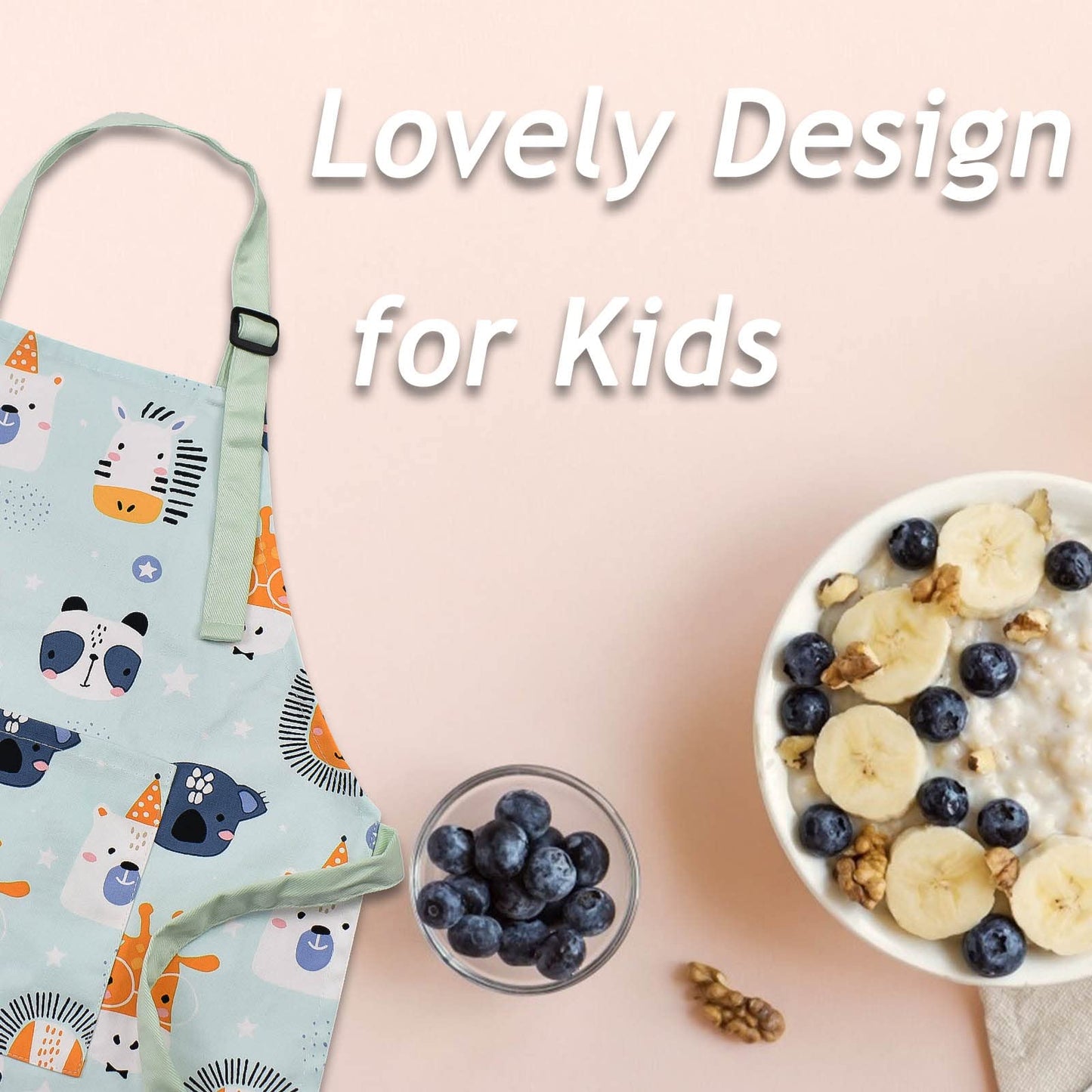 Pipoobear Kids Apron for Boys and Girls Aged 2-6, Toddler Aprons with Pocket Adjustable Strap, 100% Cotton Blue Chef Outfit for Kitchen Cooking Baking Painting and Craft