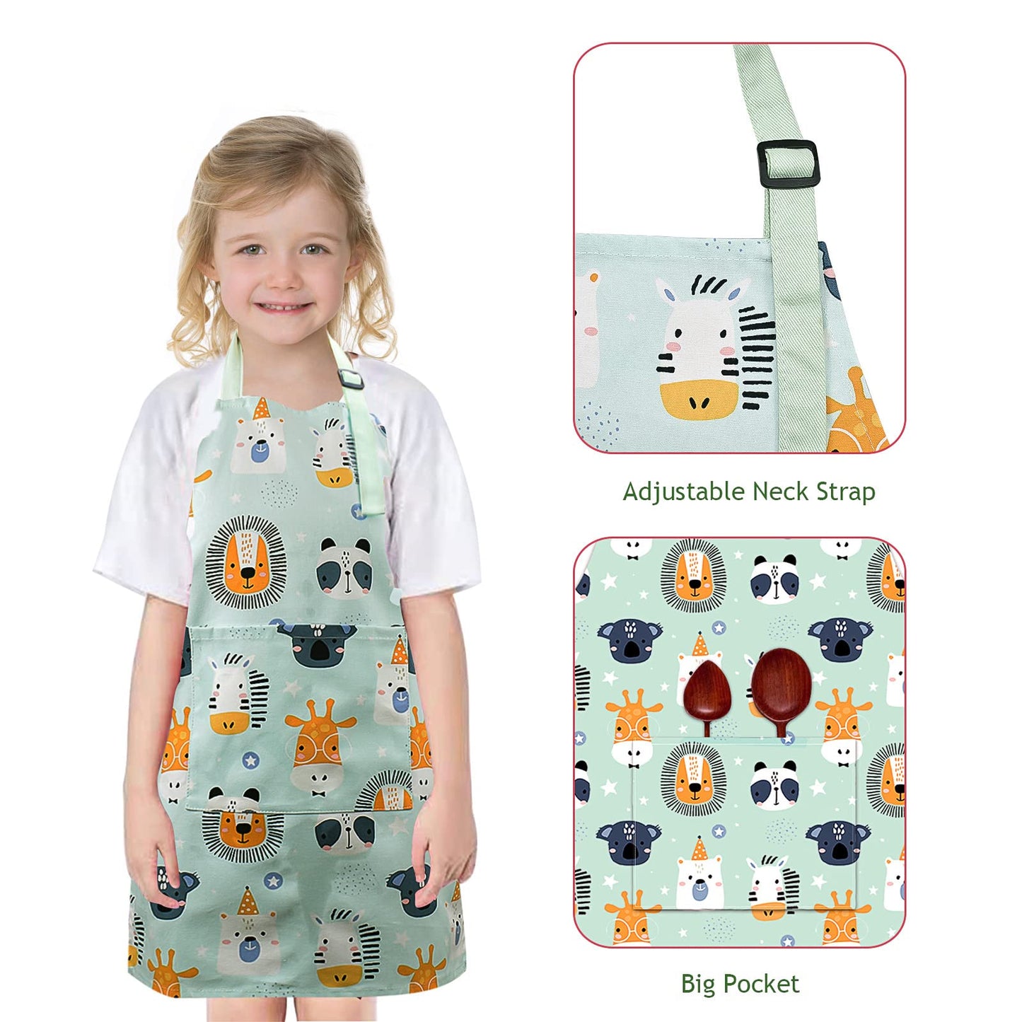Pipoobear Kids Apron for Boys and Girls Aged 2-6, Toddler Aprons with Pocket Adjustable Strap, 100% Cotton Blue Chef Outfit for Kitchen Cooking Baking Painting and Craft