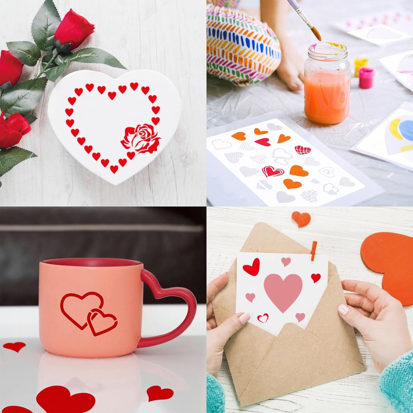 11 Pieces Heart Stencil, Reusable Heart Stencil Template Plastic Stencils for Painting on Wood Wall Home Decor DIY Crafts