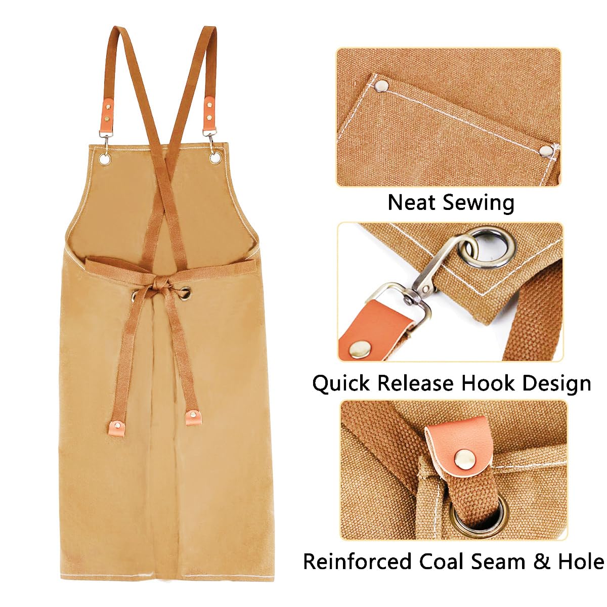 USCHAILIQIANG Kids Aprons Adjustable With 3 PocketsTool Waterproof For Cooking Painting Gardener Canvas Apron For 6-12 Girls And Boys (Brown)