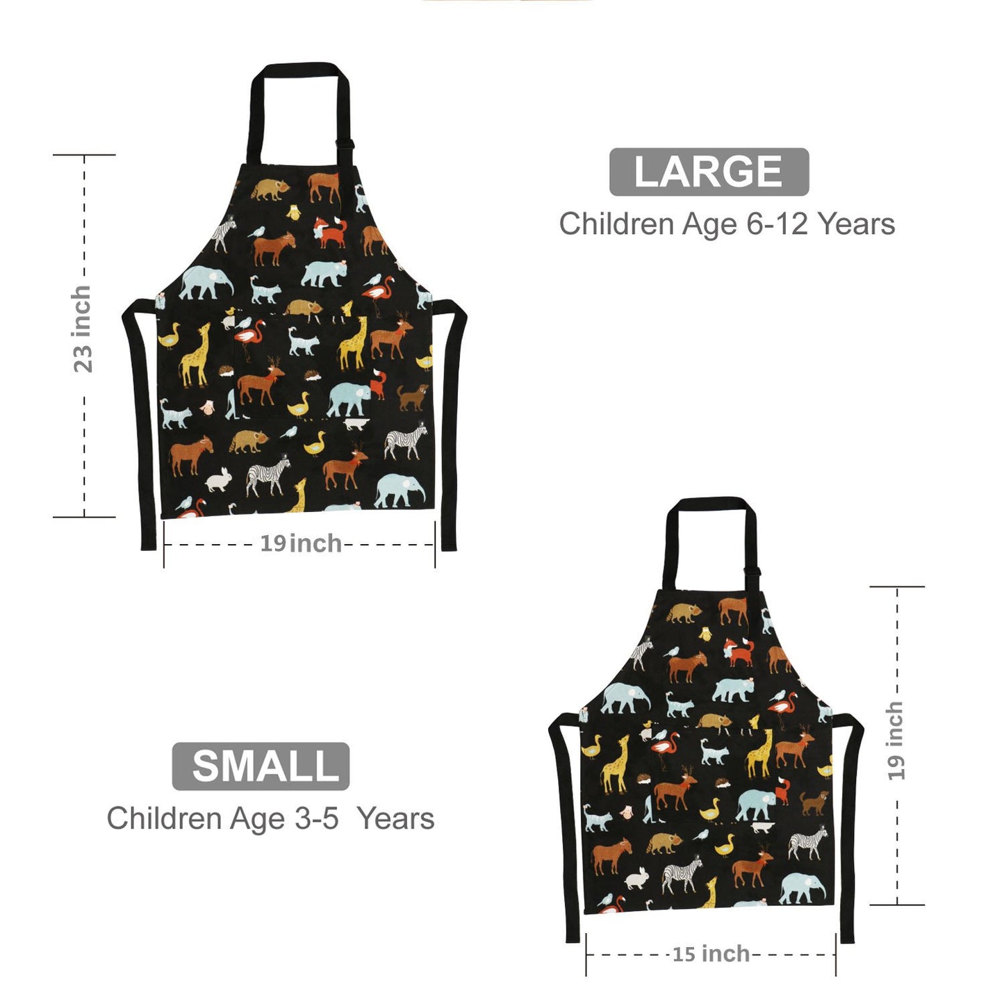 Jennice House Children Chef Aprons, Pure Cotton Kids Aprons with Pocket Baby Aprons Black 2