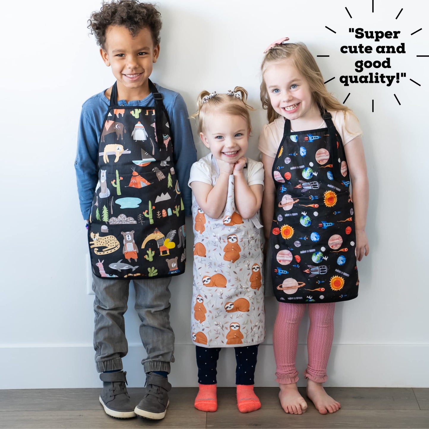 BABYBOET Kids Apron for Girls and Boys Apron for Kids Toddler with Pocket for Painting Cooking Baking Art Gardening Craft (Dinosaur Alphabet, Medium 6-12 yrs)