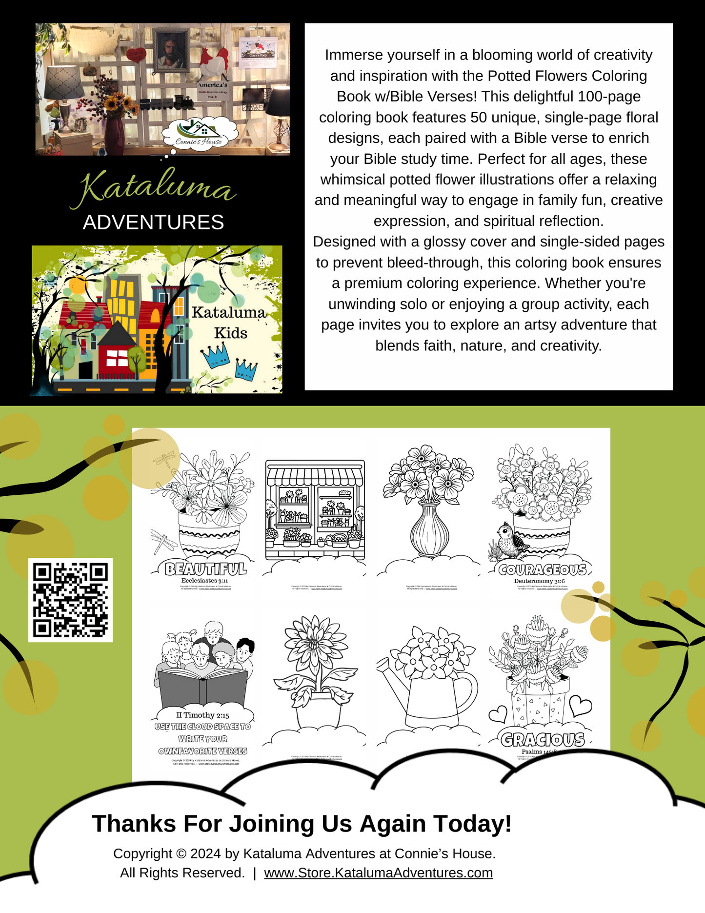 Potted Flowers w/Bible Verses Coloring Pages (PDF)
