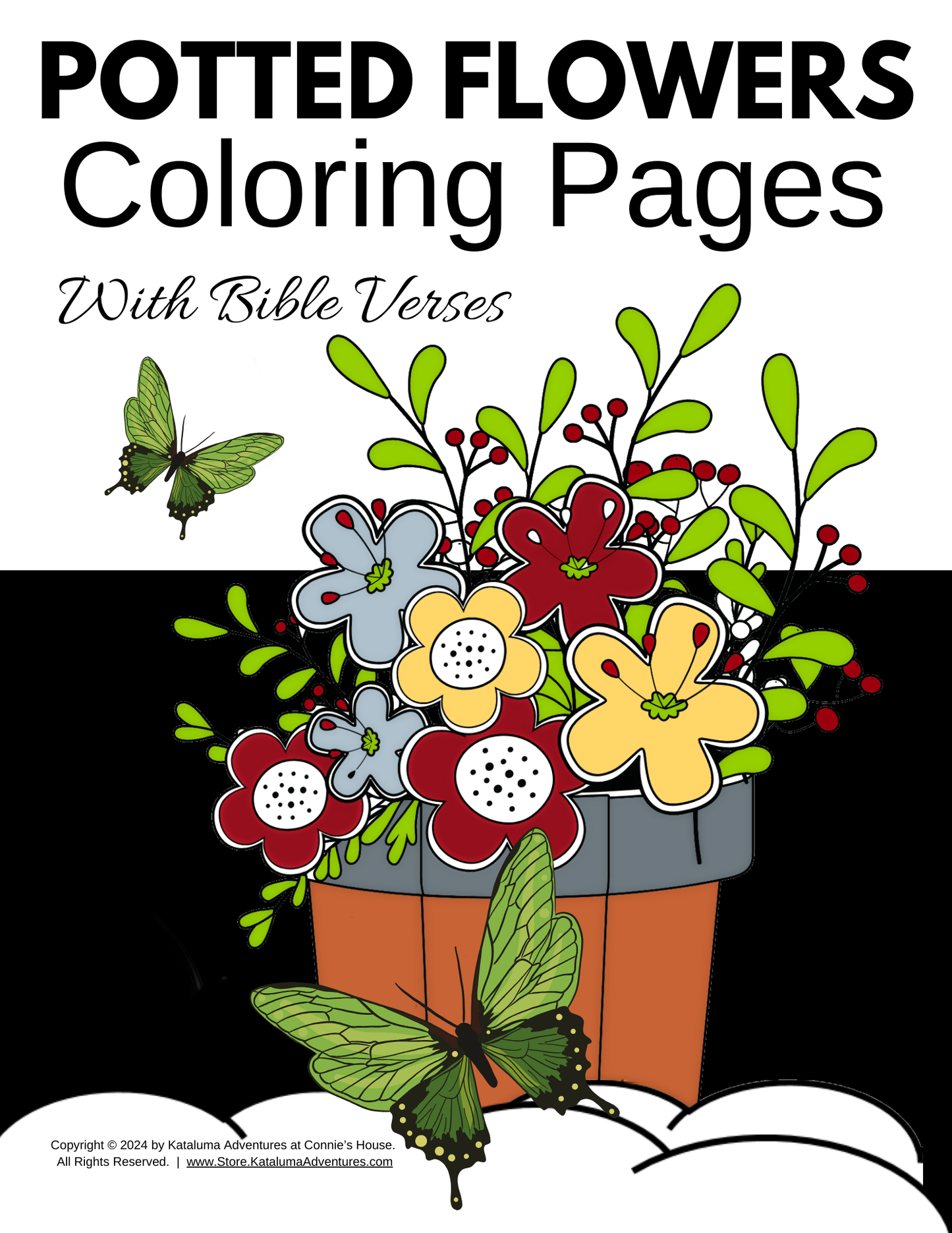Potted Flowers w/Bible Verses Coloring Pages (PDF)