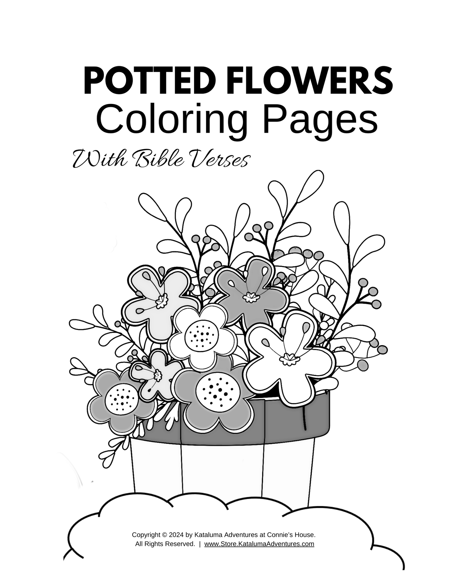 Potted Flowers w/Bible Verses Coloring Pages (PDF)
