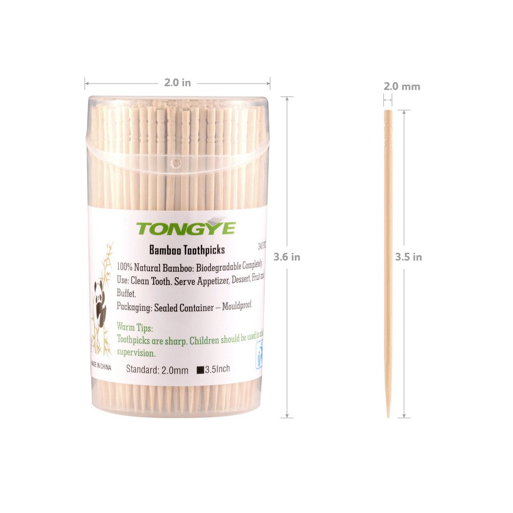 TONGYE [3 Packs of 340] Bamboo Toothpicks 3.5 Inches, Extra Long Round Wooden Toothpick for Appetizers Qlives Sandwich - Sturdy Smooth No-splinters Tooth Picks, Kitchen & Dining