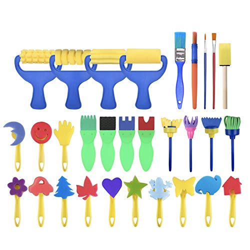YallFairy Washable Paint Brushes Set for Toddler Kids Early Learning Toys Finger Paints sponges Art Supplies Gifts -nontoxic-100% Baby Safe