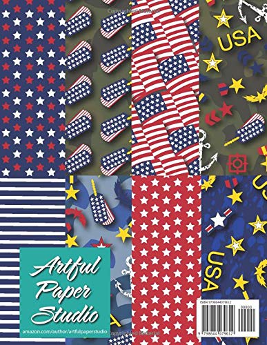 Patriotic Scrapbook Paper: 20 patterned double-sided sheets 40 Military designs 8.5” x 11” size (Decorative Craft Paper)