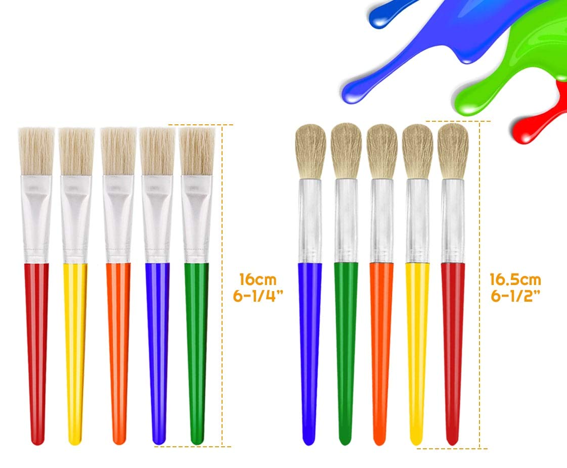 Anezus Large Chubby Paint Brushes Round and Flat Preschool Paint Brushes for Washable Paint Acrylic Paint For Toddler , 10Pcs