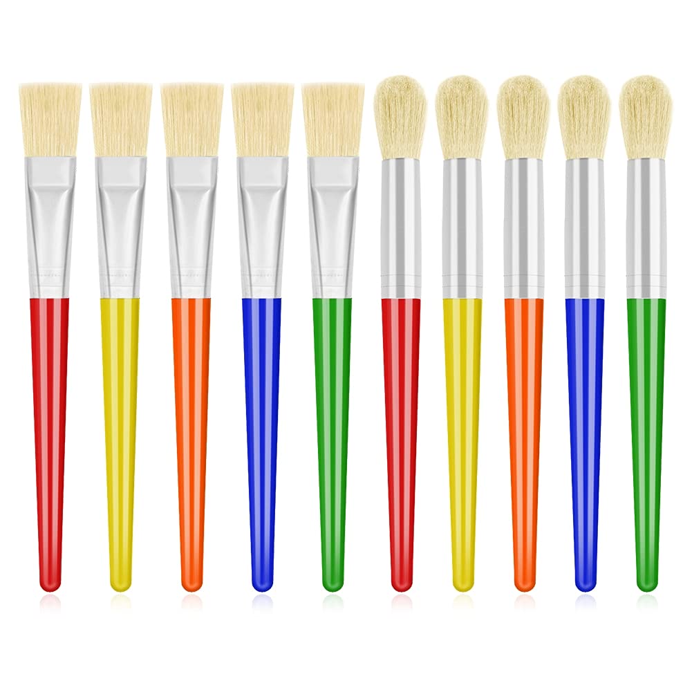 Anezus Large Chubby Paint Brushes Round and Flat Preschool Paint Brushes for Washable Paint Acrylic Paint For Toddler , 10Pcs