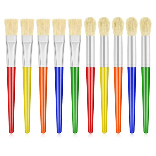 Anezus Large Chubby Paint Brushes Round and Flat Preschool Paint Brushes for Washable Paint Acrylic Paint For Toddler , 10Pcs