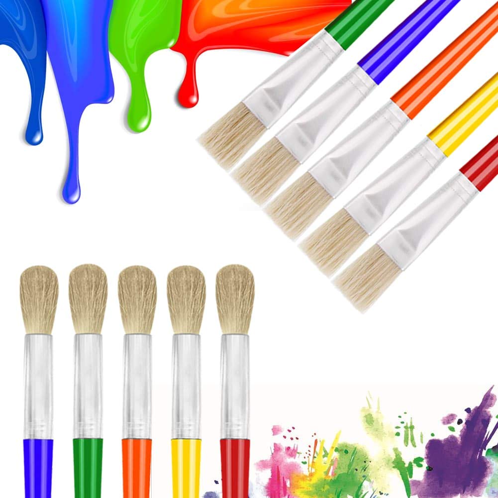 Anezus Large Chubby Paint Brushes Round and Flat Preschool Paint Brushes for Washable Paint Acrylic Paint For Toddler , 10Pcs