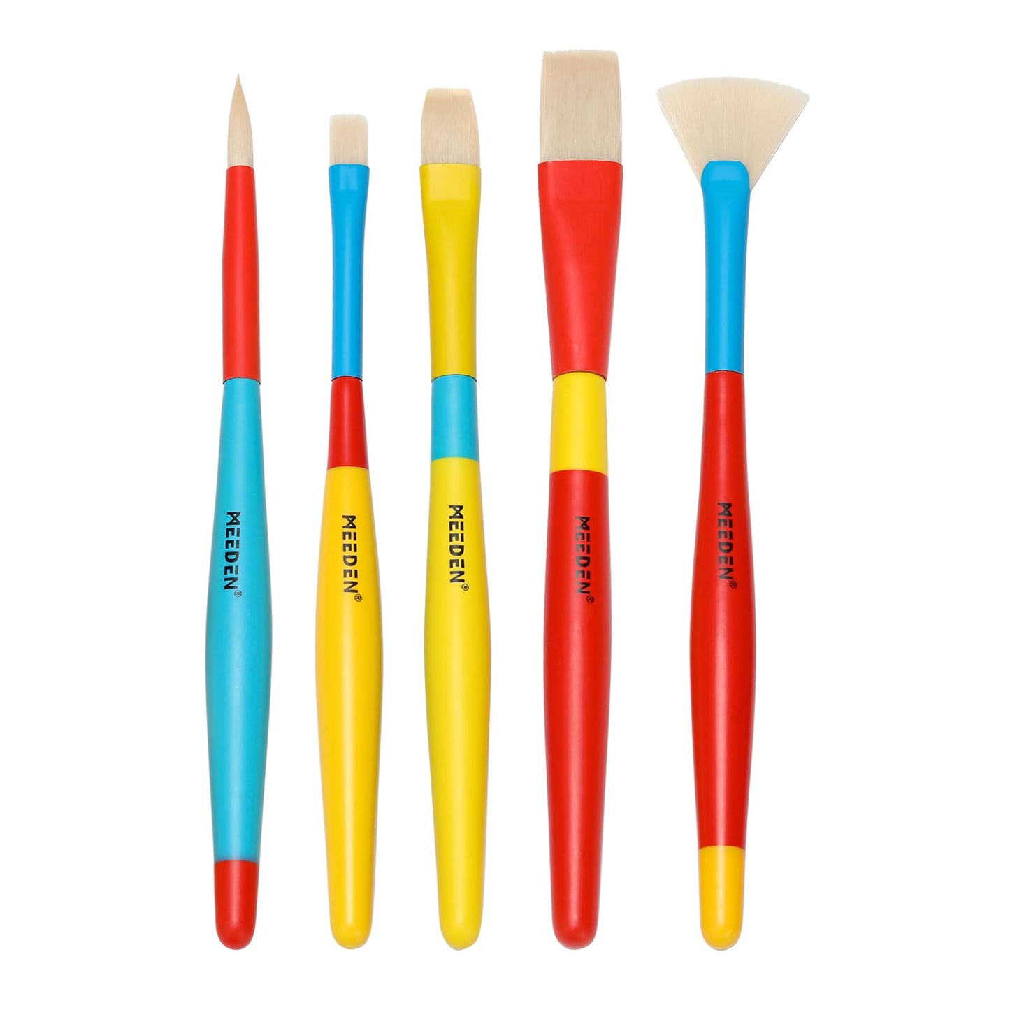 MEEDEN Paint Brushes for Kids: 5 Pcs Round Flat & Fan Kids Paintbrush Set for All Purpose - Preschool Toddler Paint Brushes for Acrylic & Washable Paint