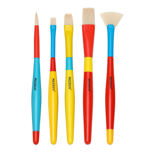 MEEDEN Paint Brushes for Kids: 5 Pcs Round Flat & Fan Kids Paintbrush Set for All Purpose - Preschool Toddler Paint Brushes for Acrylic & Washable Paint