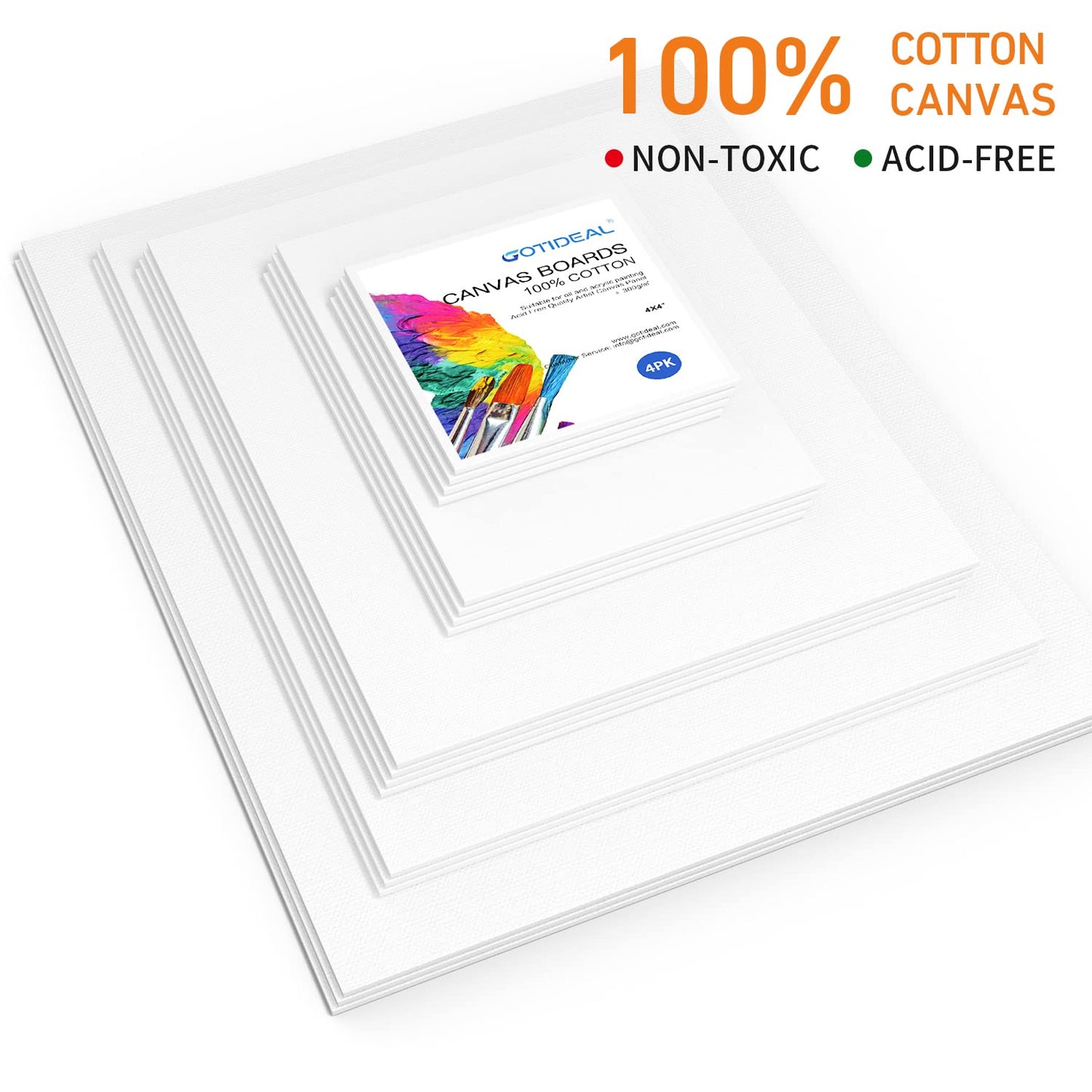 GOTIDEAL Canvas for Painting -18 Pack, Multi Pack 4x4, 5x7, 8x10, 9x12,11x14 Canvas Boards for Painting, Primed White Blank Artist Canvas Variety Pack for Acrylic, Oil Paint, Watercolor, Gouache