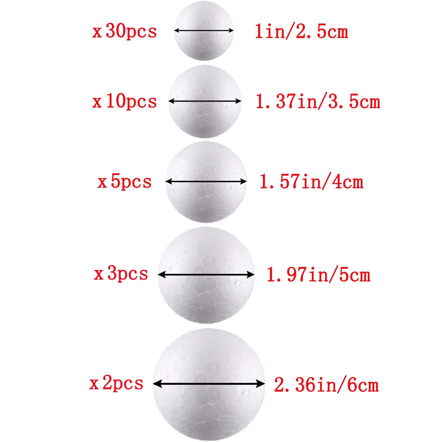 hesmartly 50 Pack Craft Foam Balls,White Polystyrene Smooth Round Balls, 5 Sizes Foam Balls and 2 Pieces Painting Brushes for DIY Projects Arts and Crafts Supplies