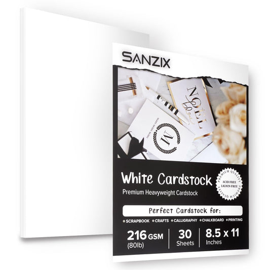 SANZIX 30 Sheets White Cardstock Paper 8.5 x 11-80lb 216 GSM Heavyweight Thick White Card Stock for Invitations, Menus, Scrapbooking, DIY Cards & Decorations | Cover Cardstock for Printers & Crafts