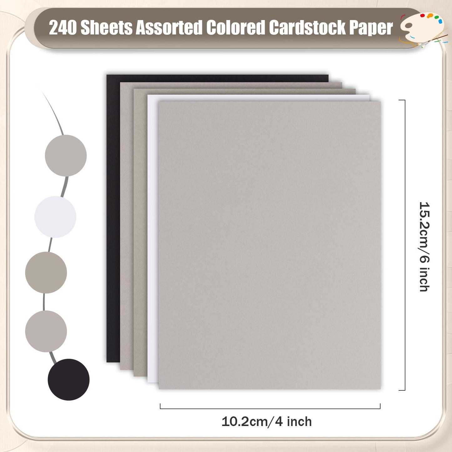 MixTeach 240 Sheets Assorted Gray Cardstock Paper 4 x 6" Medium Thick Card Stock 180gsm/65lb Printable Black White Kraft Paper for Scrapbooking, Card Making, Invitations, DIY Art Craft Supplies