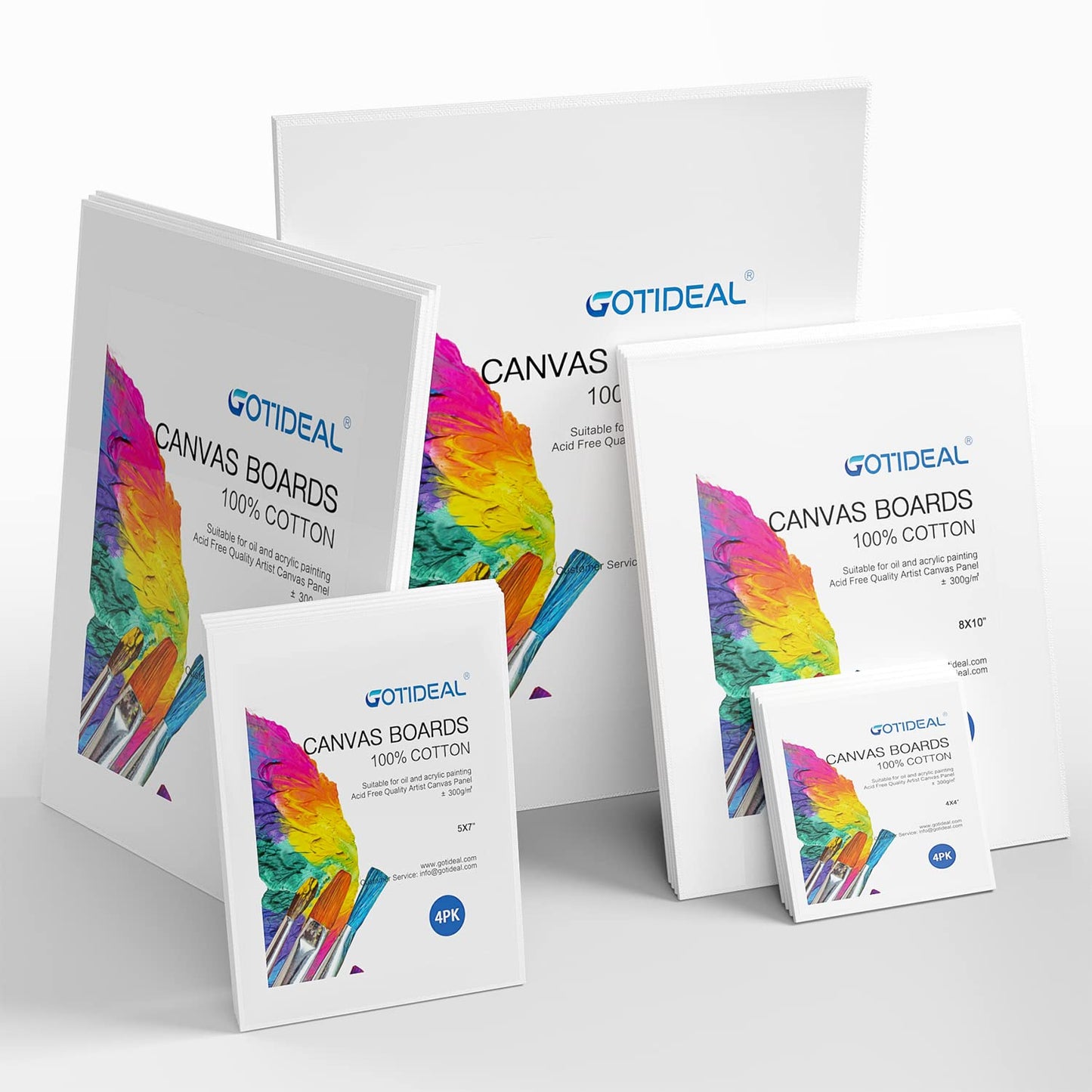 GOTIDEAL Canvas for Painting -18 Pack, Multi Pack 4x4, 5x7, 8x10, 9x12,11x14 Canvas Boards for Painting, Primed White Blank Artist Canvas Variety Pack for Acrylic, Oil Paint, Watercolor, Gouache