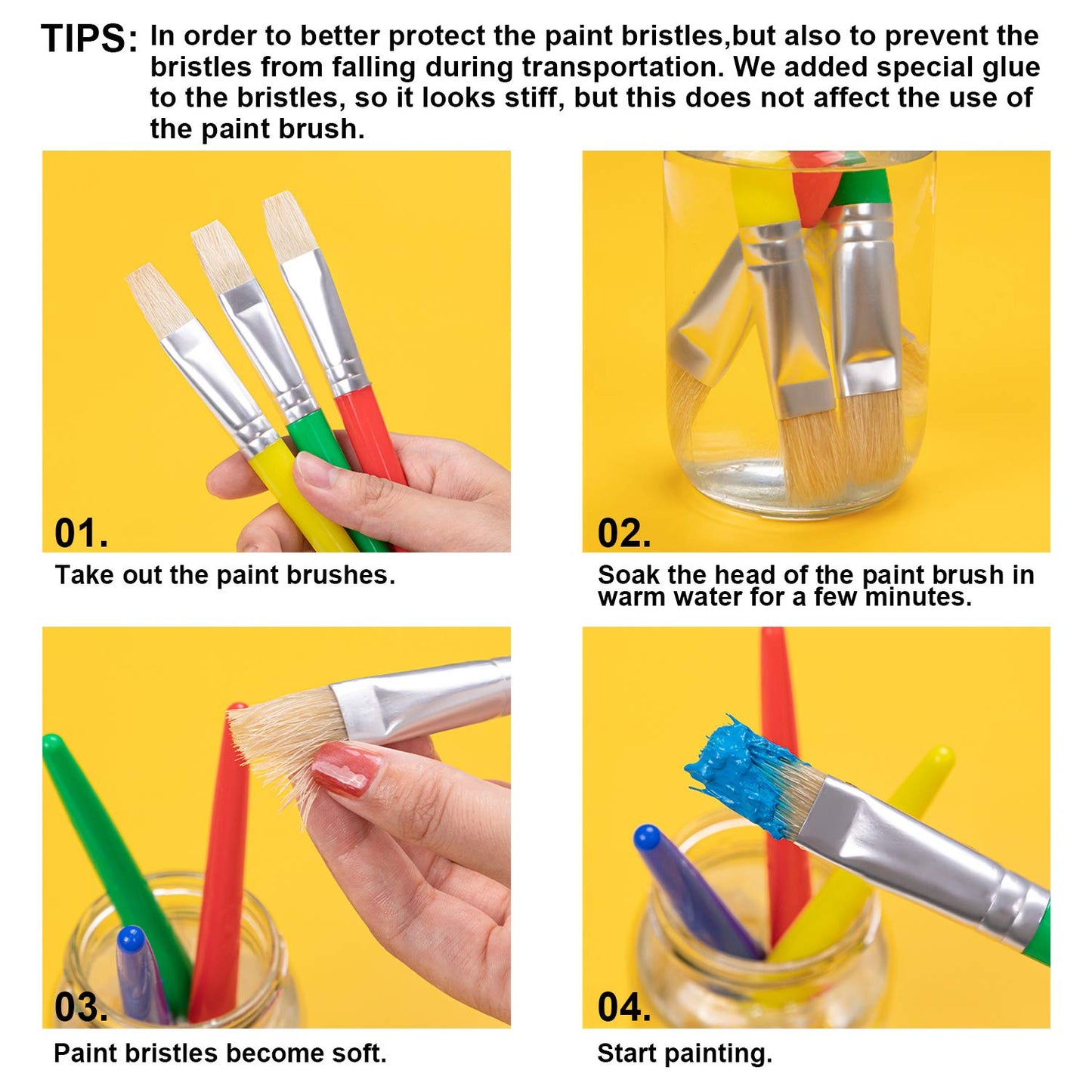 Paint Brushes for Kids, 10 Pcs Big Washable Chubby Toddler Paint Brushes, Easy to Clean & Grip Round and Flat Preschool Paint Brushes with No Shed Bristle for Acrylic Paint, Washable Paint