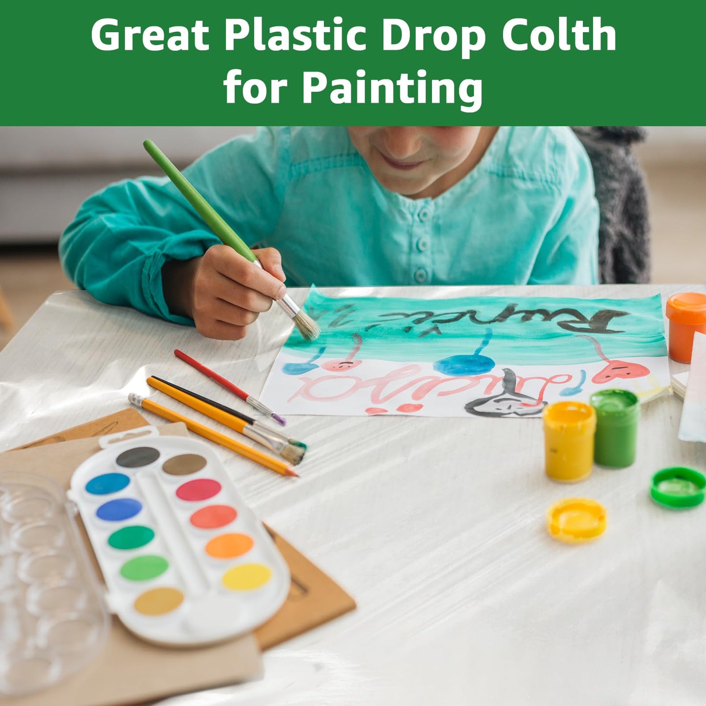6 Pieces Plastic Sheeting Drop Cloth for Painting - 9x12 Feet Painters Plastic Sheet - Waterproof Dustproof Sheets for Floor/Couch Cover