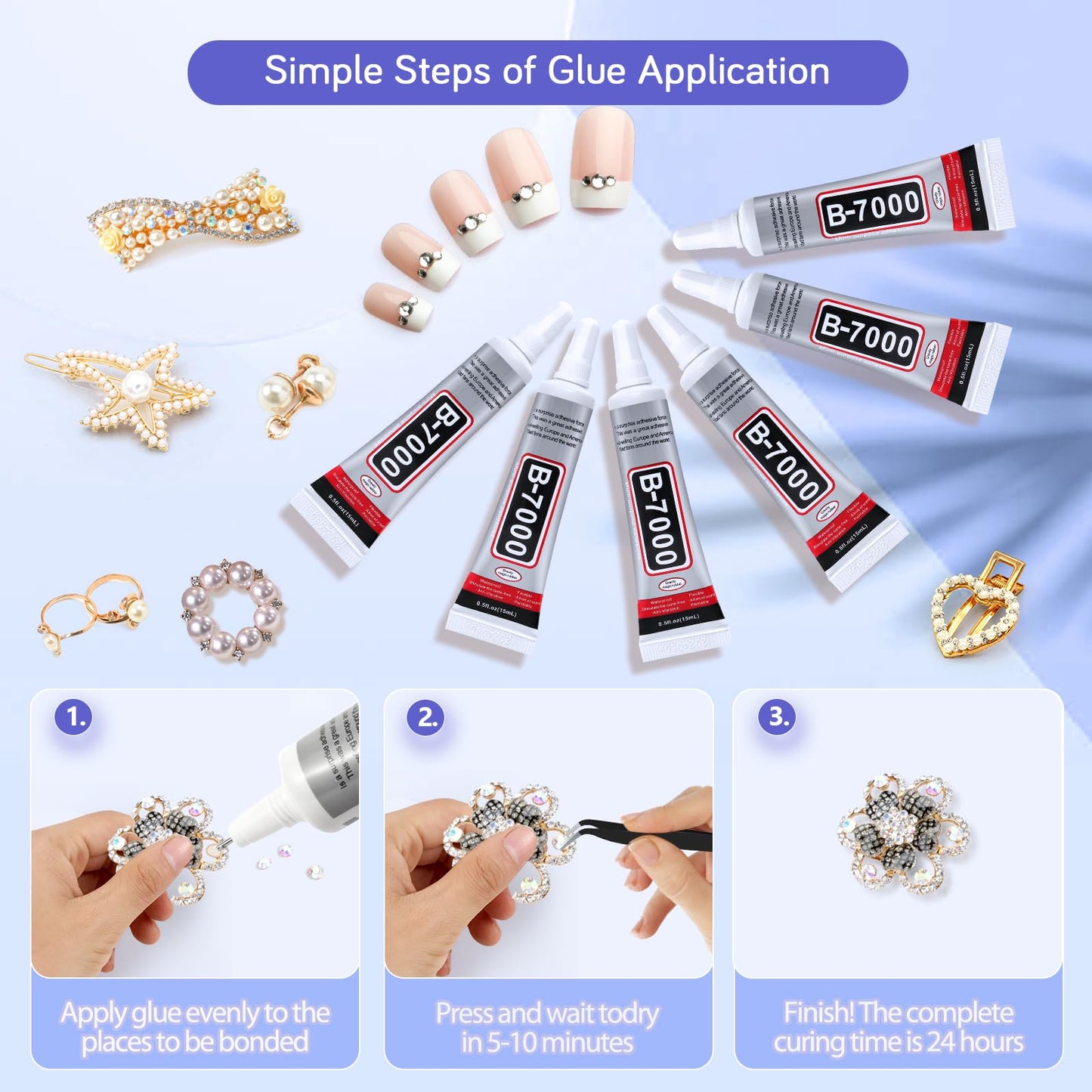 FITTDYHE 6PCS Jewelry Glue - 15ML/0.5fl oz Clear DIY Craft Glue for Rhinestones, Waterproof Strong Bond Adhesive for Phone Repair, Nail Art, Shoes, Fabric, Metal, Glass