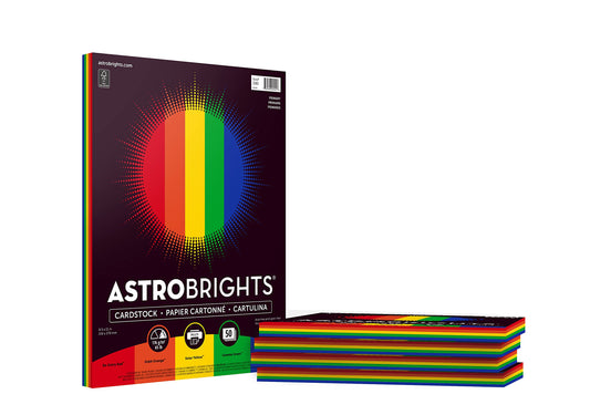 Astrobrights Colored Cardstock, 8.5" x 11", 65 lb/176 gsm, "Primary" 5-Color Assortment, 5 Individual Packs of 50 Assorted Sheets - 250 Sheets in total (20401)
