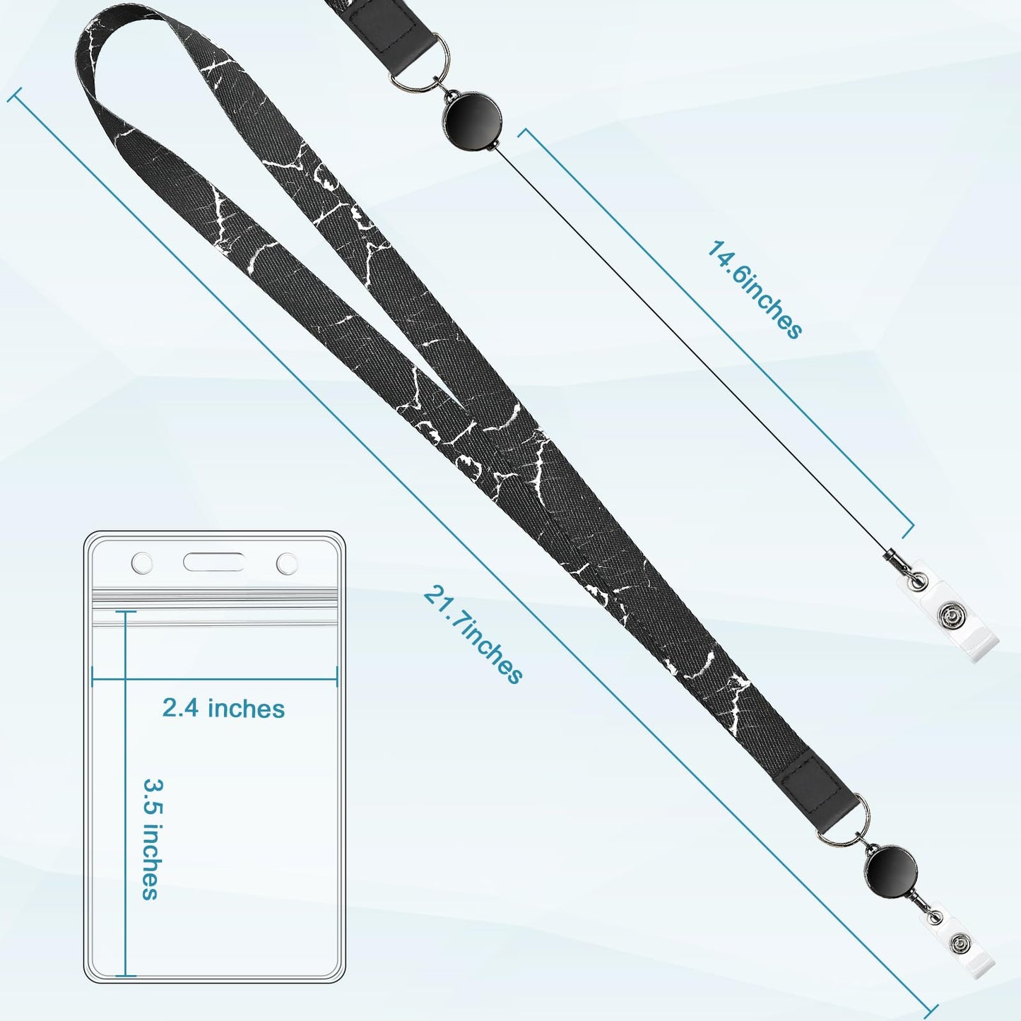 2 Pack Cute Lanyard ID Badge Holder| b/w Marble