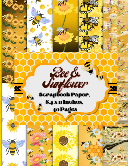 Bee and Sunflower Scrapbook Paper 8.5 x 11 Inches, 40 Pages: 20 Double Sided Sheets with 10 Designs