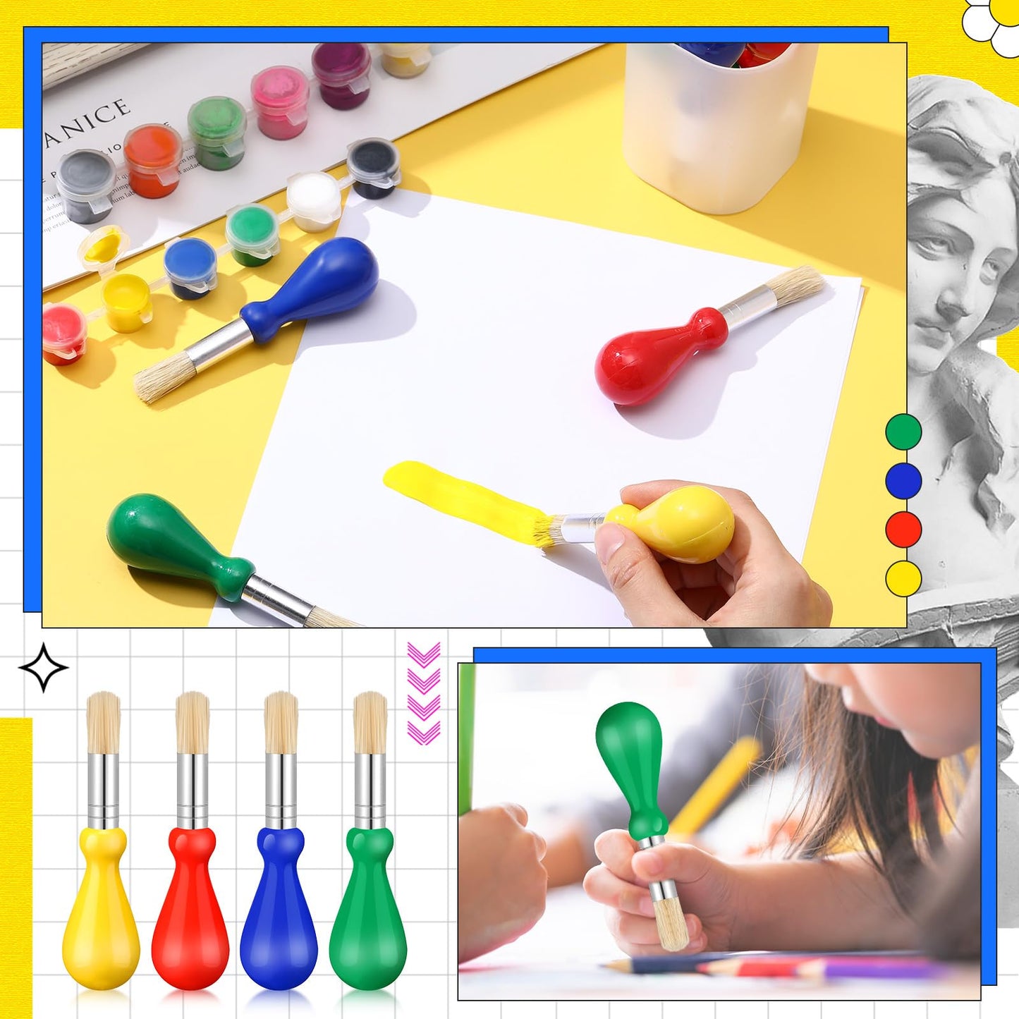Frienda 36 Pcs Paint Brushes for Kids Baby Toddlers Jumbo Paint Brushes with Round Chubby Handle Colorful Easy Grip Jumbo Brushes Bulk for School Kids Painting Preschool Art Supplies Craft Projects