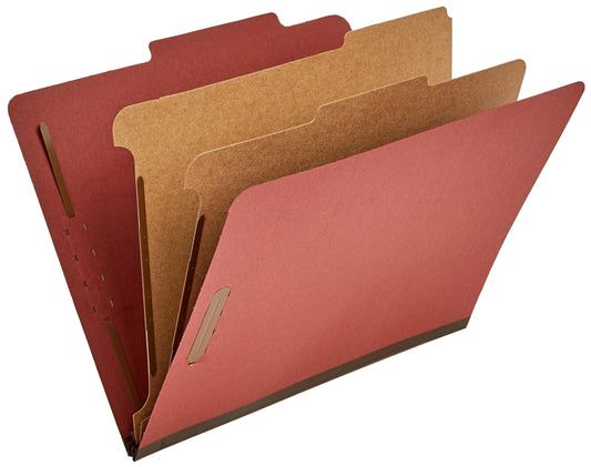 Amazon Basics Pressboard Classification File Folder with Fasteners, 2 Dividers, 2-Inch Expansion, Pack of 10, 12.17 x 10.67 inch (Letter), Red