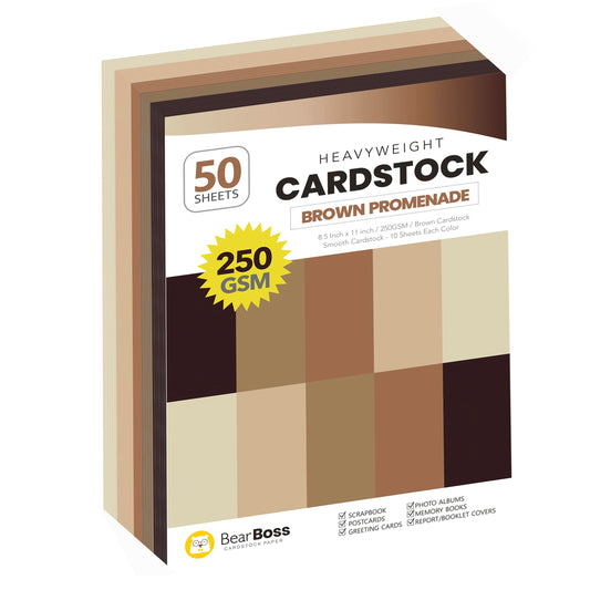 BearBoss Brown Cardstock Paper 8.5x11 50 Sheets, Heavyweight 92lb Cover for Crafts DIY Cards Making