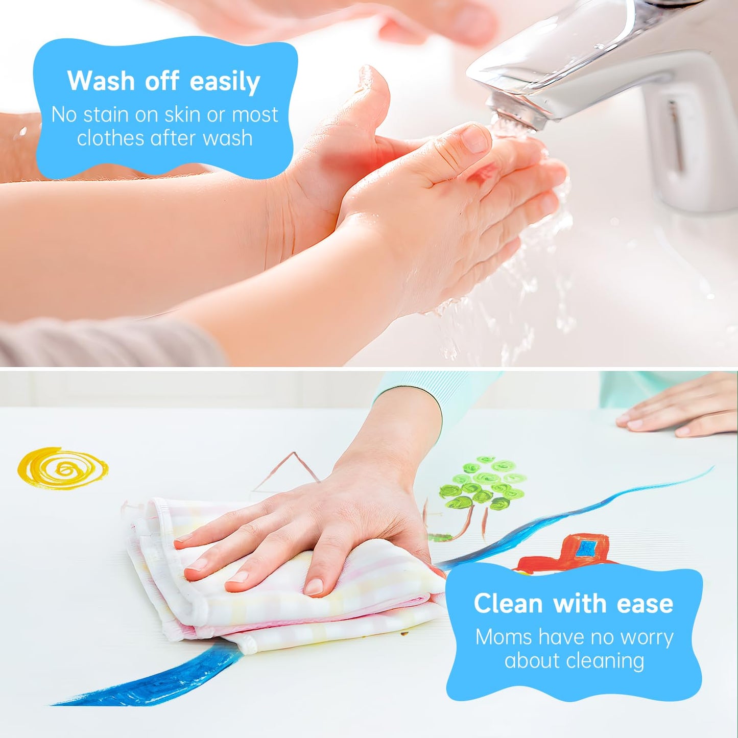 Kids Washable Finger Paints Set, Shuttle Art 33 Pack Non Toxic Kids Painting Set with 10 Colours (60ml) Finger Paints, Paint Pad, Sponge Paint Brushes, Eco Natural for Children and Toddler