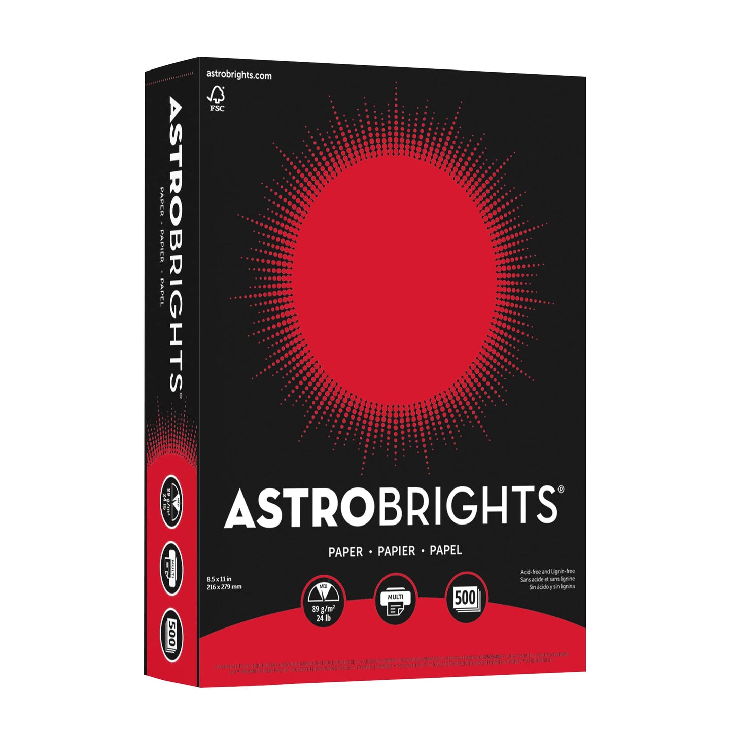 Astrobrights 491619 Astrobrights Multipurpose Paper 24 lbs 8.5-Inch x 11-Inch Re-Entry Red