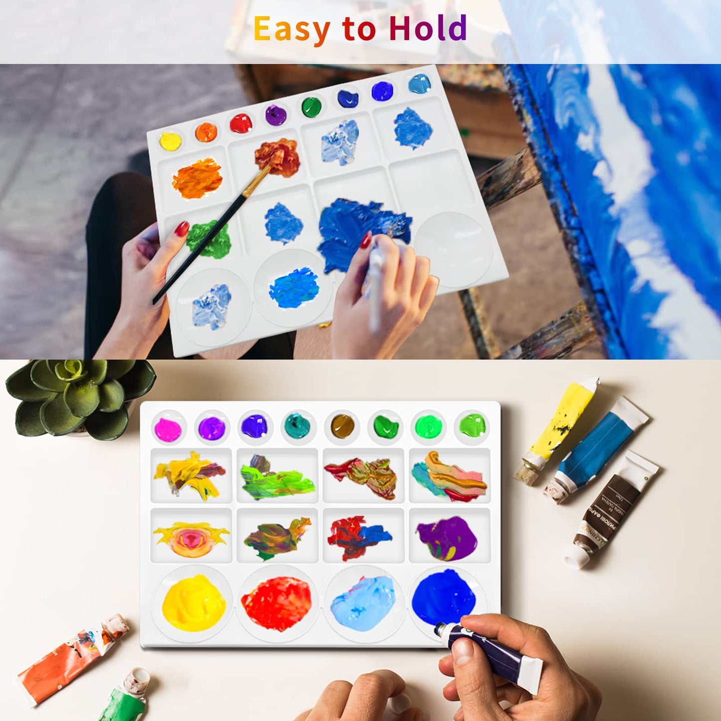 Sweaty Pony 20 Well Watercolor Paint Tray Palette Pallet Acrylic Painting Mixing Plastic Artist Large Square Palette, 13 x 10 Inches, White, 1PCS