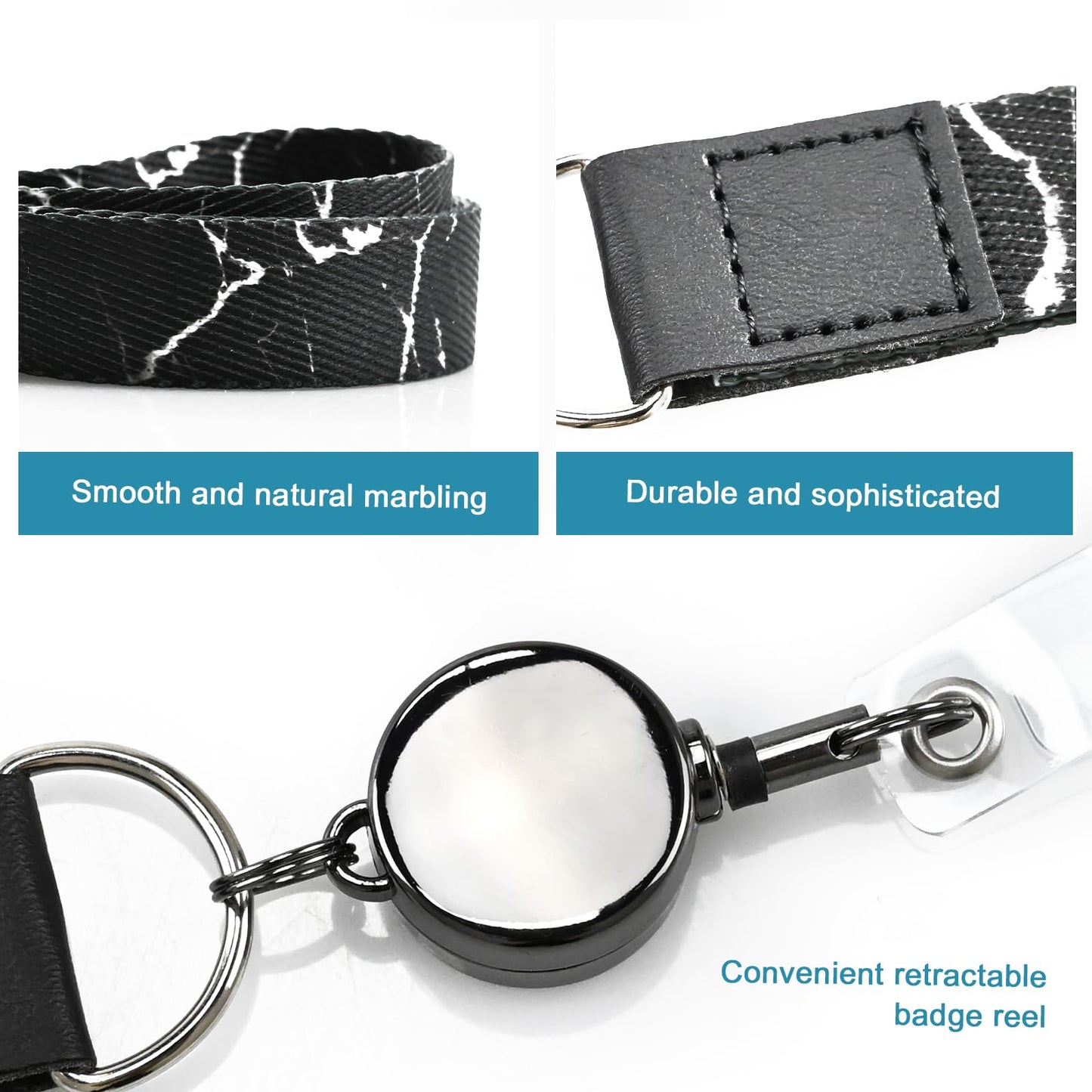 2 Pack Cute Lanyard ID Badge Holder| b/w Marble