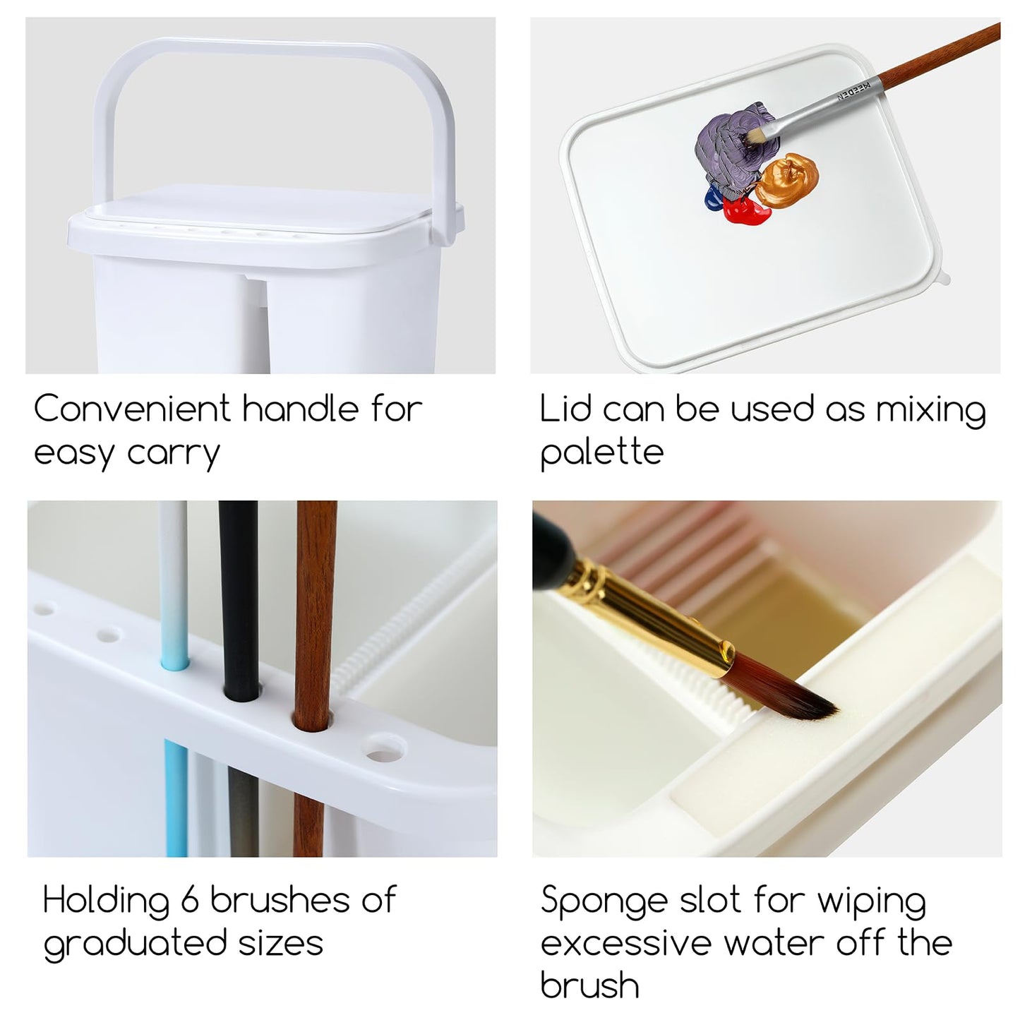 MEEDEN Paint Brush Cleaner & Holder: Portable Multi-function 6-Hole Paint Brush Washer with Lid Palette and Handle for Cleaning Acrylic, Watercolor, and Water-Based Paints